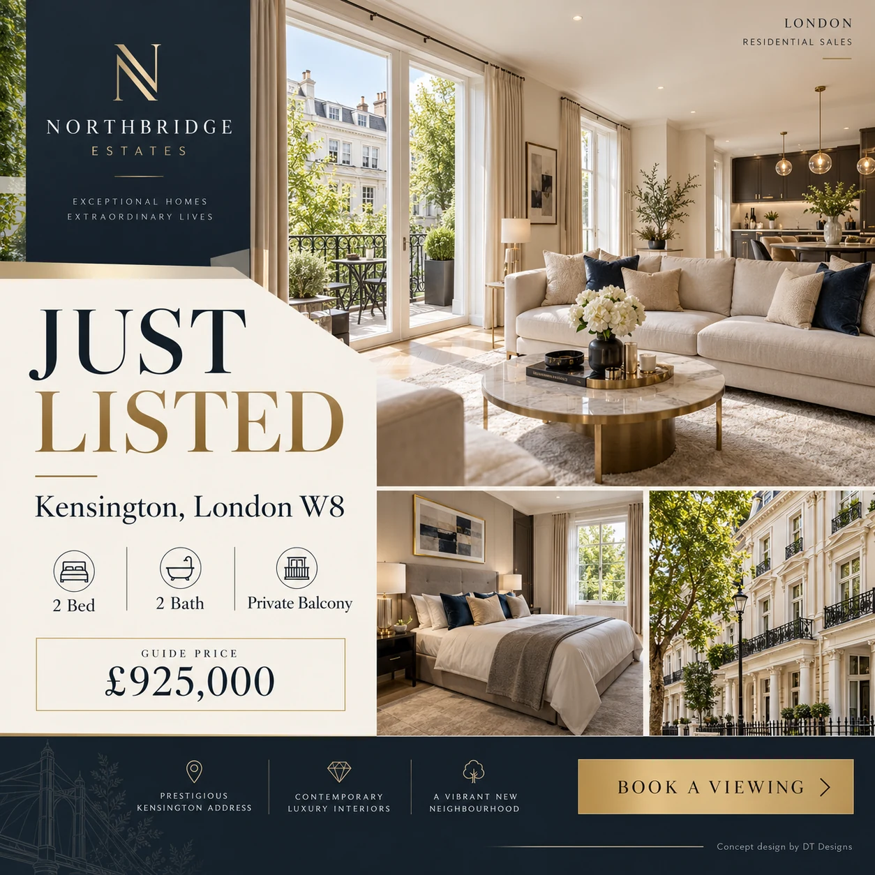 Northbridge Estates fictional Kensington property listing with illustrative price